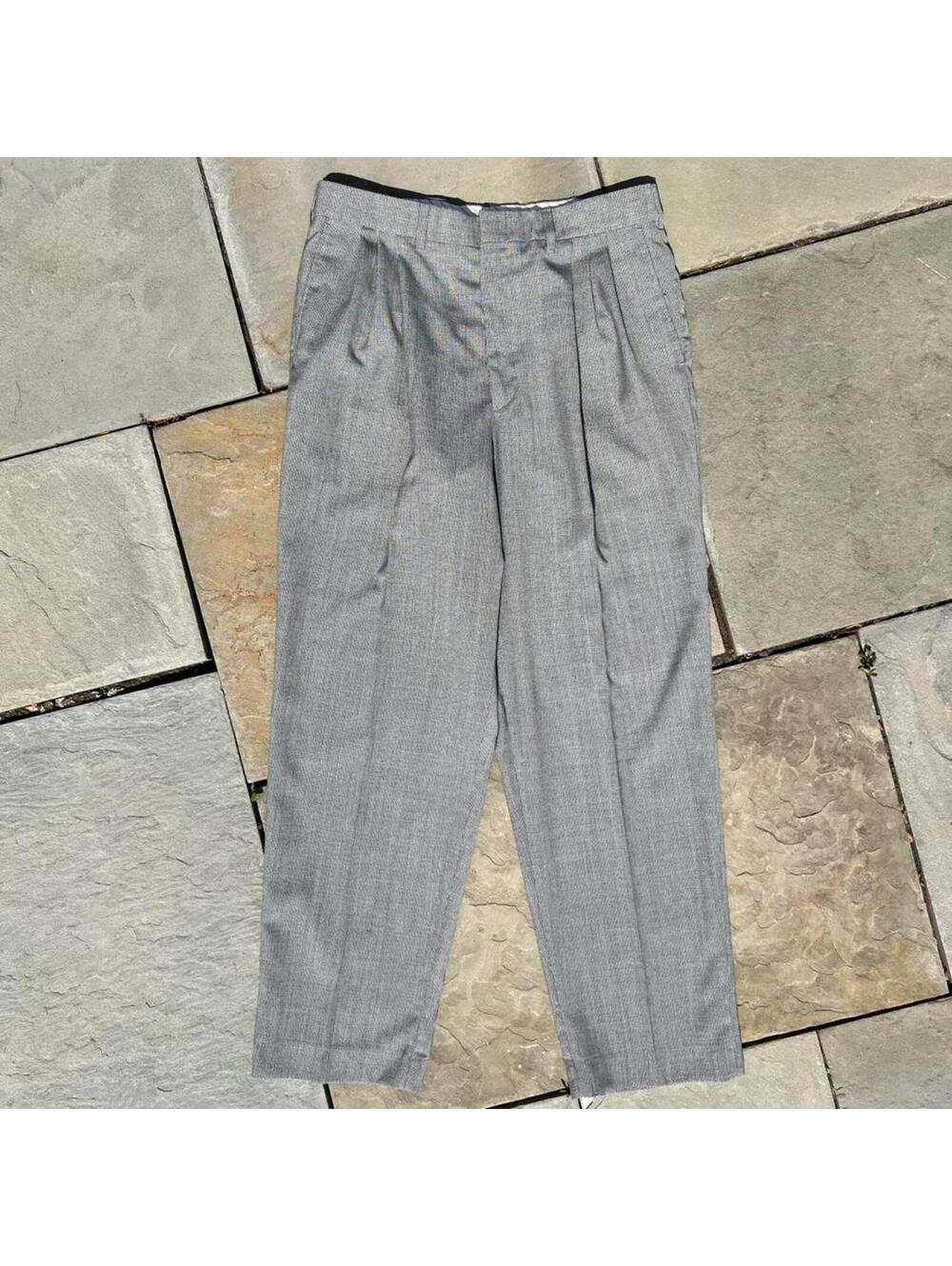 Neo-Vintage 90s Grey Black Knit Pattern Pleated Pants